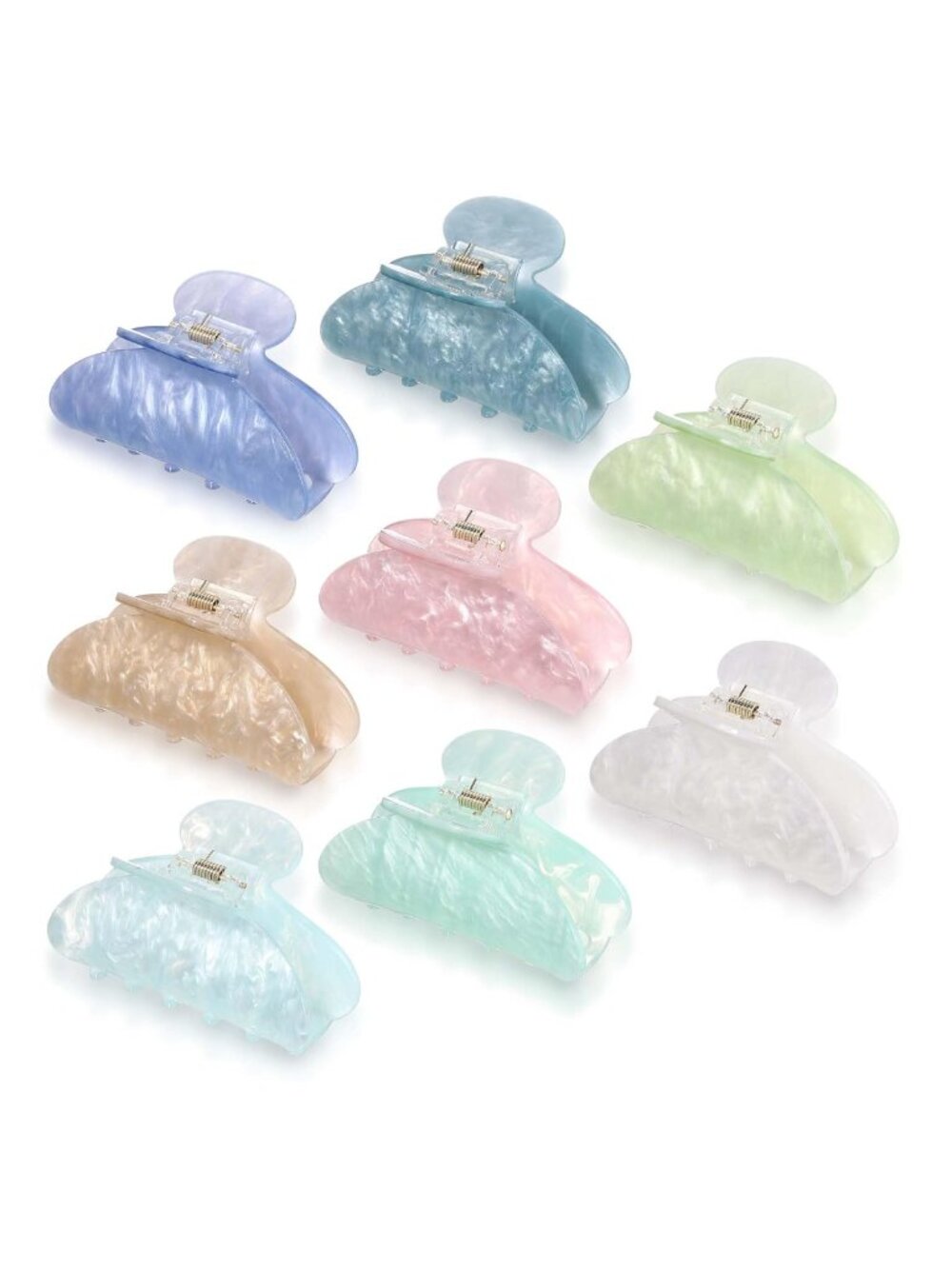 8 Pc Large Acrylic Hair Claw Clips Marble Non-Slip Clamps for Women